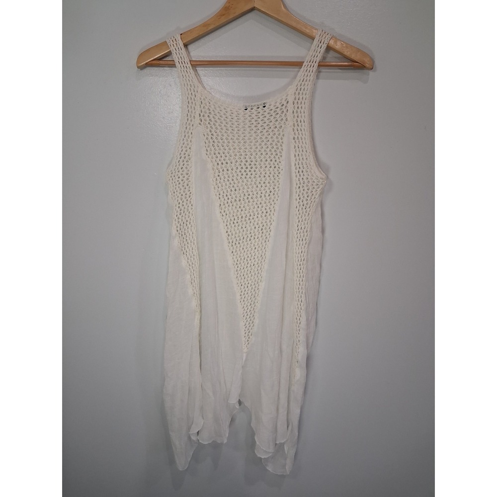 South Moon Under Womens White Crochet Gauzy Mixed Media Handkerchief Tunic Top S - Picture 4 of 8